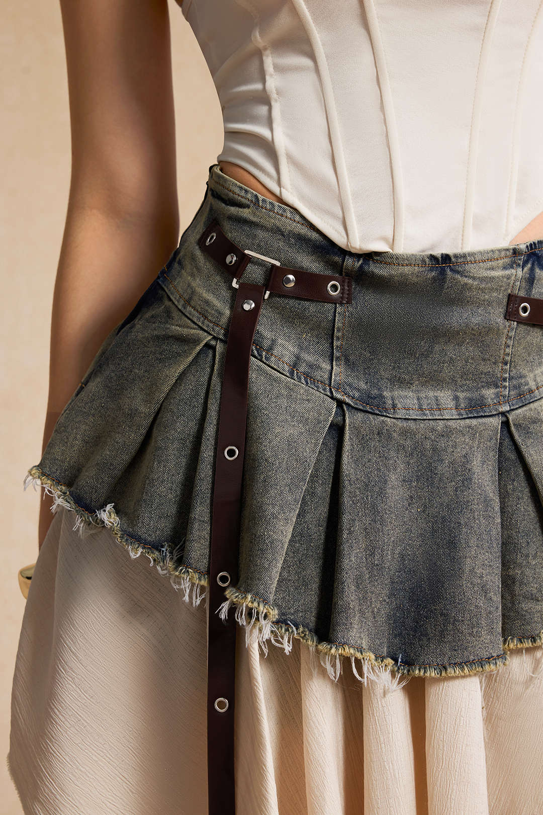 Denim High-Waisted Patchwork Skirt