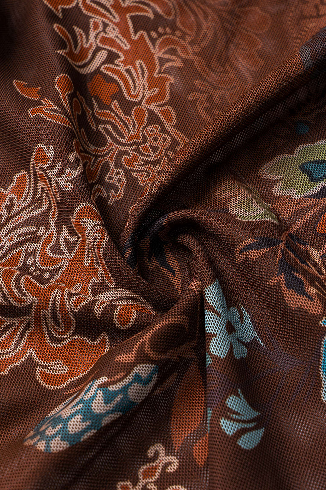 Contrasting Retro Pattern Mesh Tie-Knot Slip Cami Top