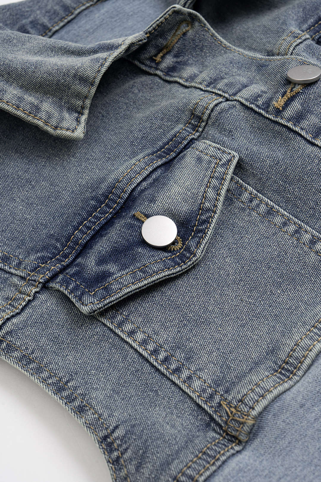 Denim Button Vest And Shorts Set