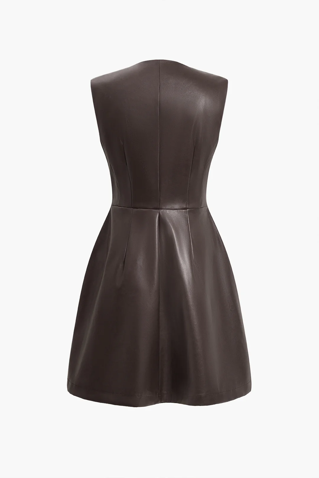 Solid Faux Leather Button Mini Dress