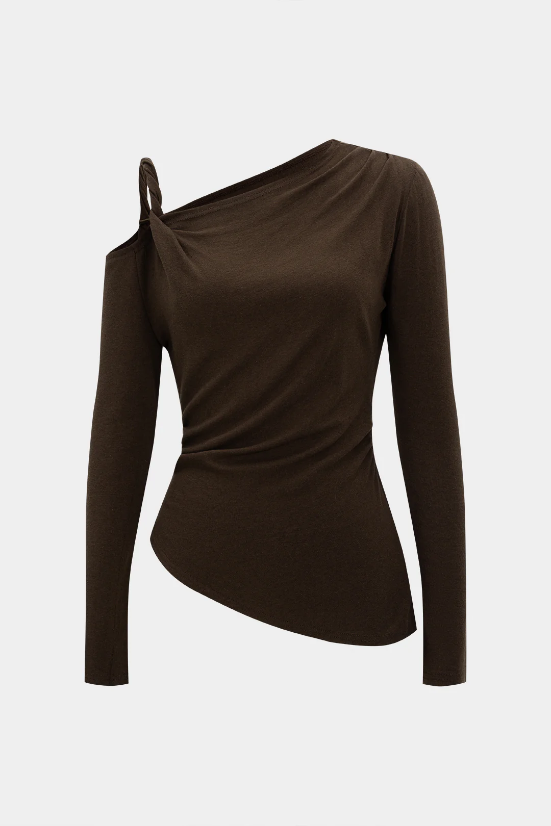 Asymmetrical Neck Ruched Long-Sleeve Top