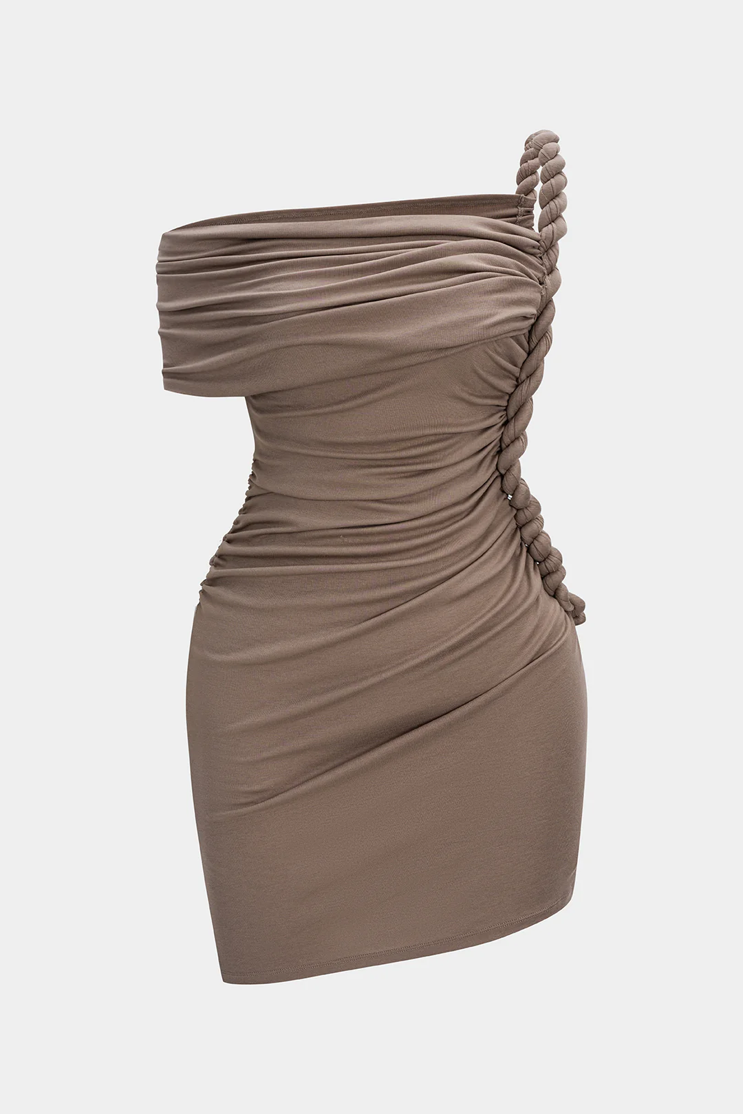 Plus Size Ruched Twist Knot One Shoulder Short Sleeve Midi Dress