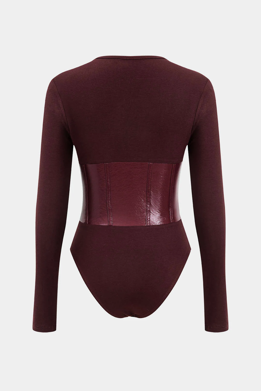 Patchwork Faux Leather Long-Sleeved Bodysuit
