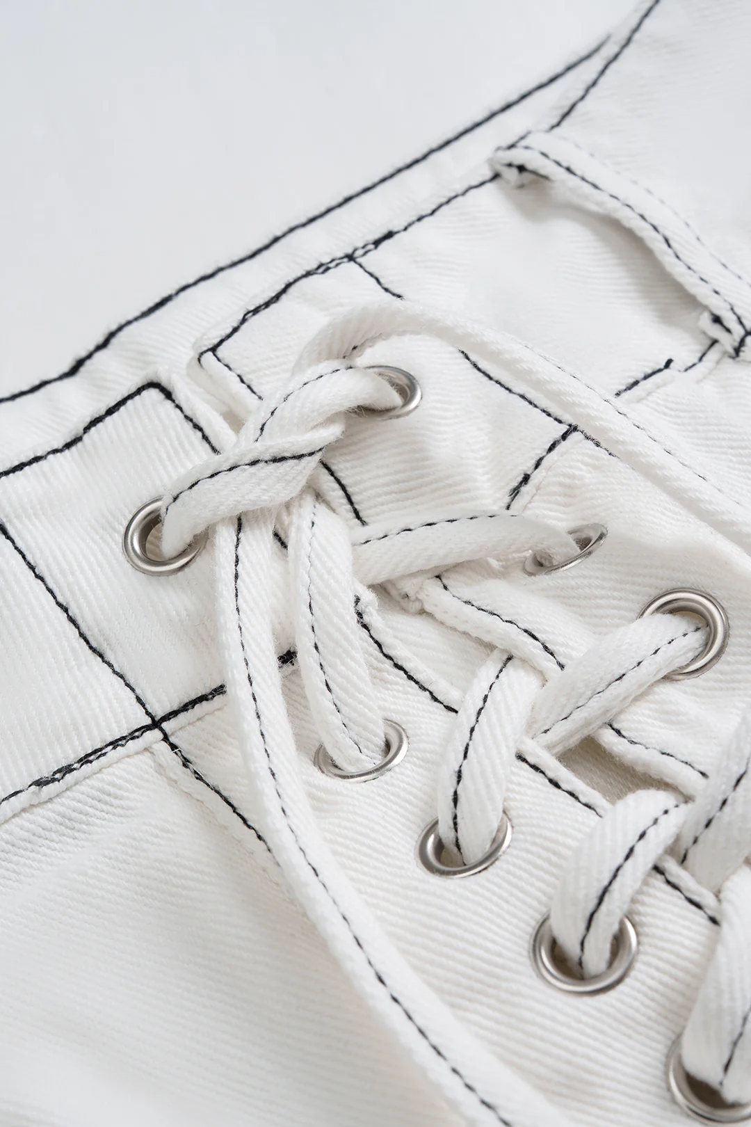 Denim High Waist Tie-Up Contrast Whipstitching Shorts