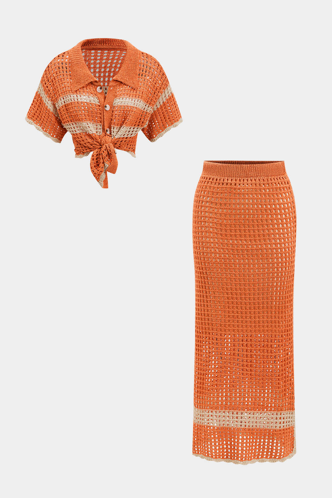 Knit Short Sleeve Top And Skirt Set