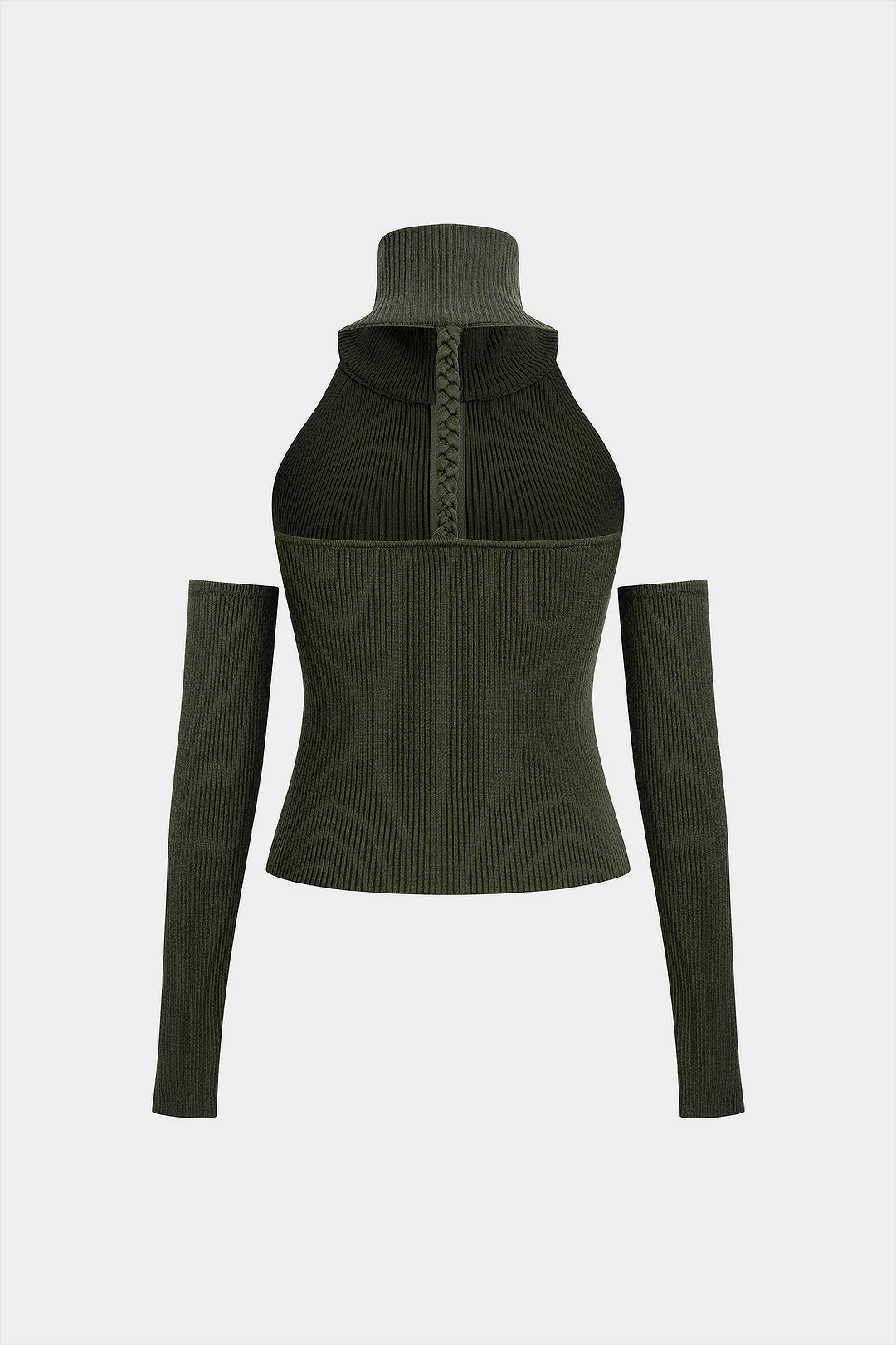 Knit Braided Backless Zipper Long-Sleeve Top