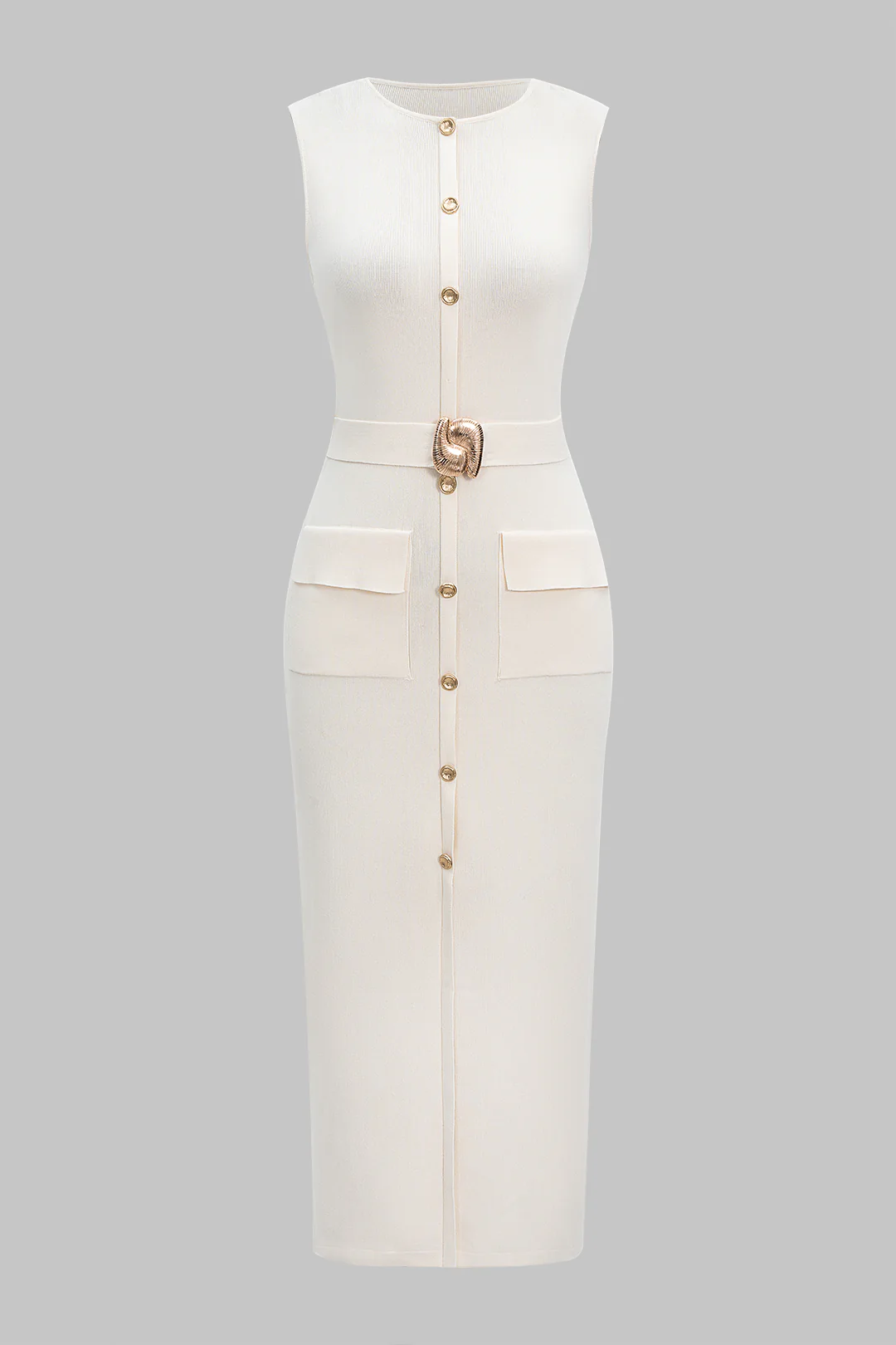 Knit Metallic Button Sleeveless Dress