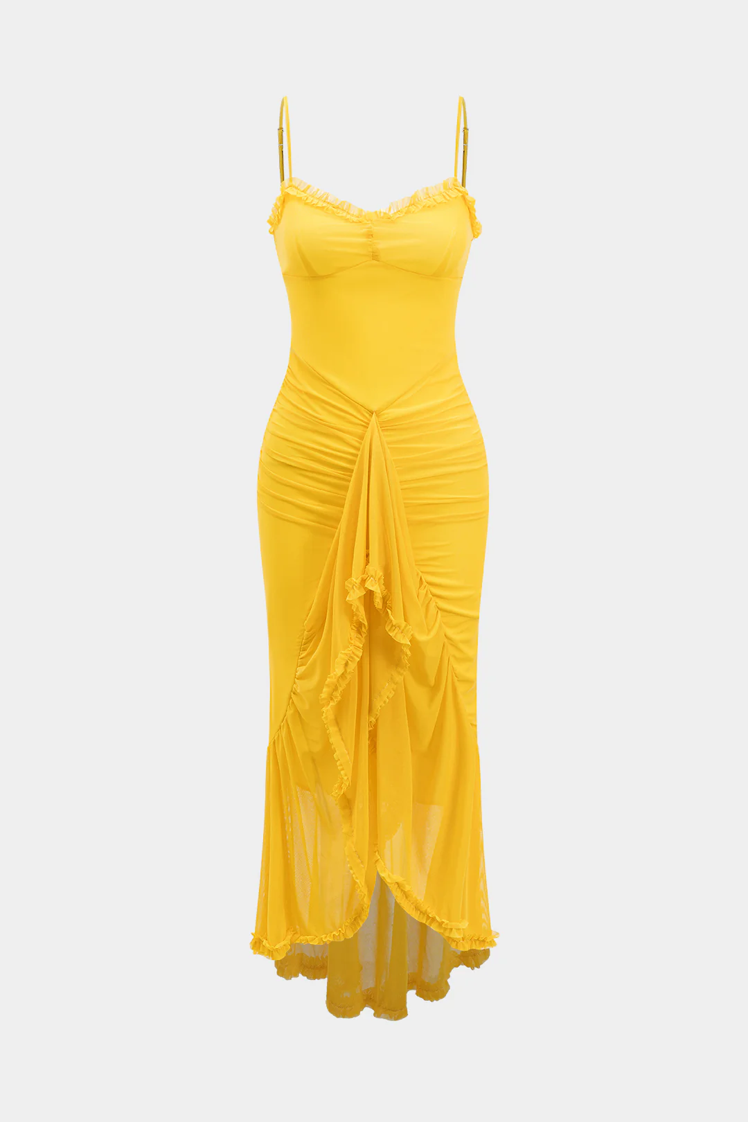 Mesh Slip Ruffled Maxi Dress