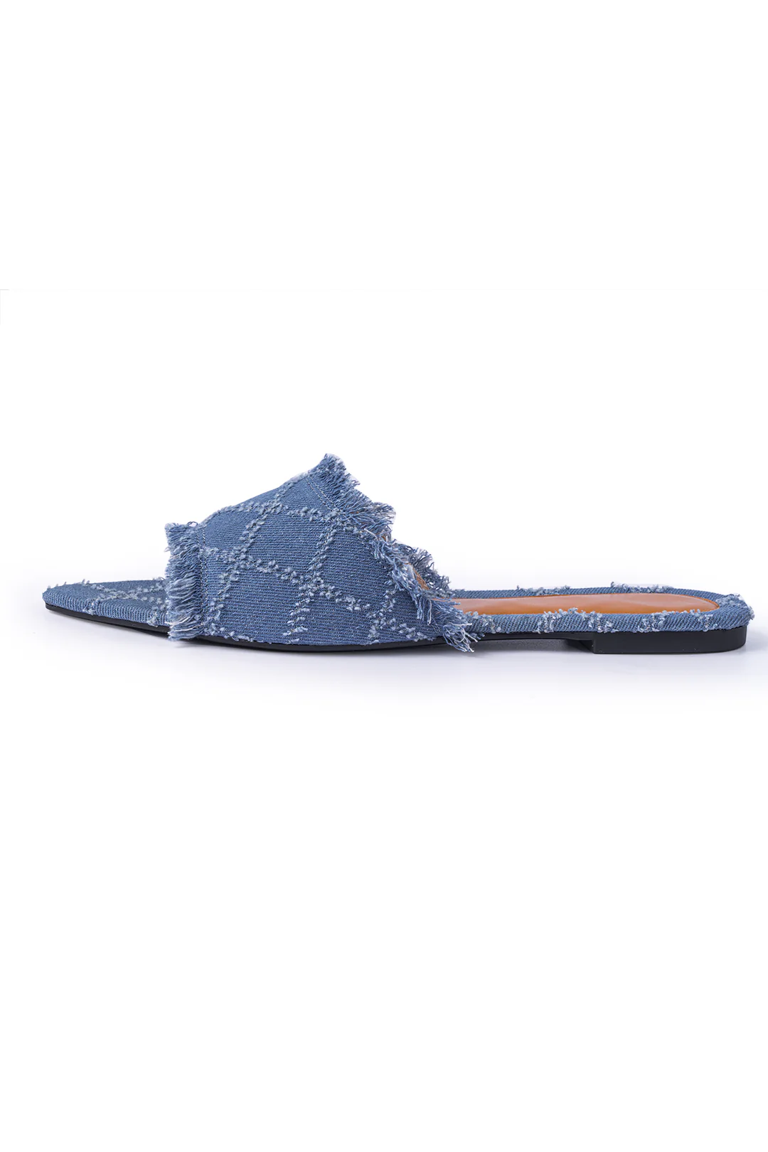 Denim Fringe Point Toe Flat Slippers