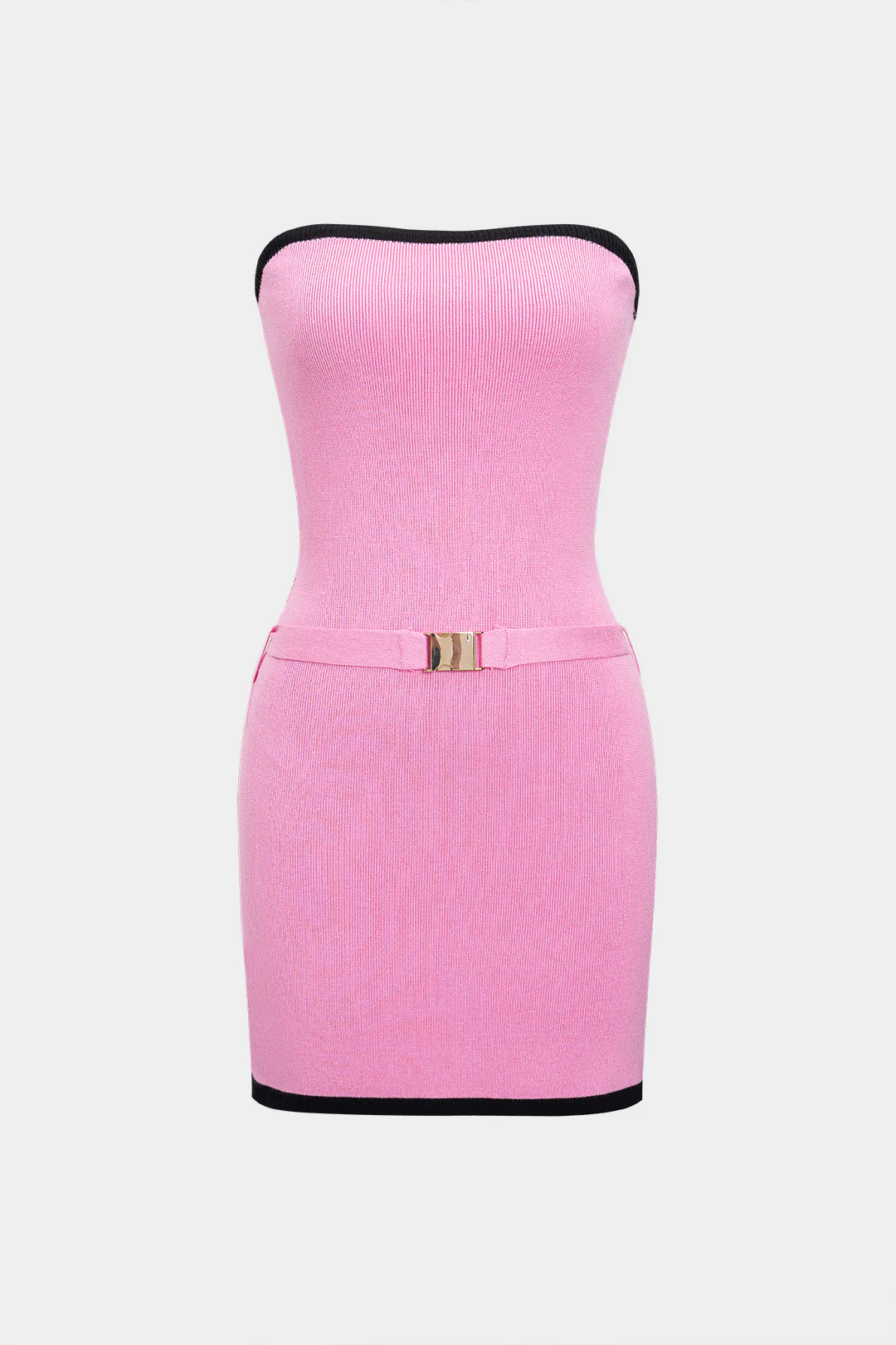 Knit Contrast Binding Belted Strapless Sleeveless Dress