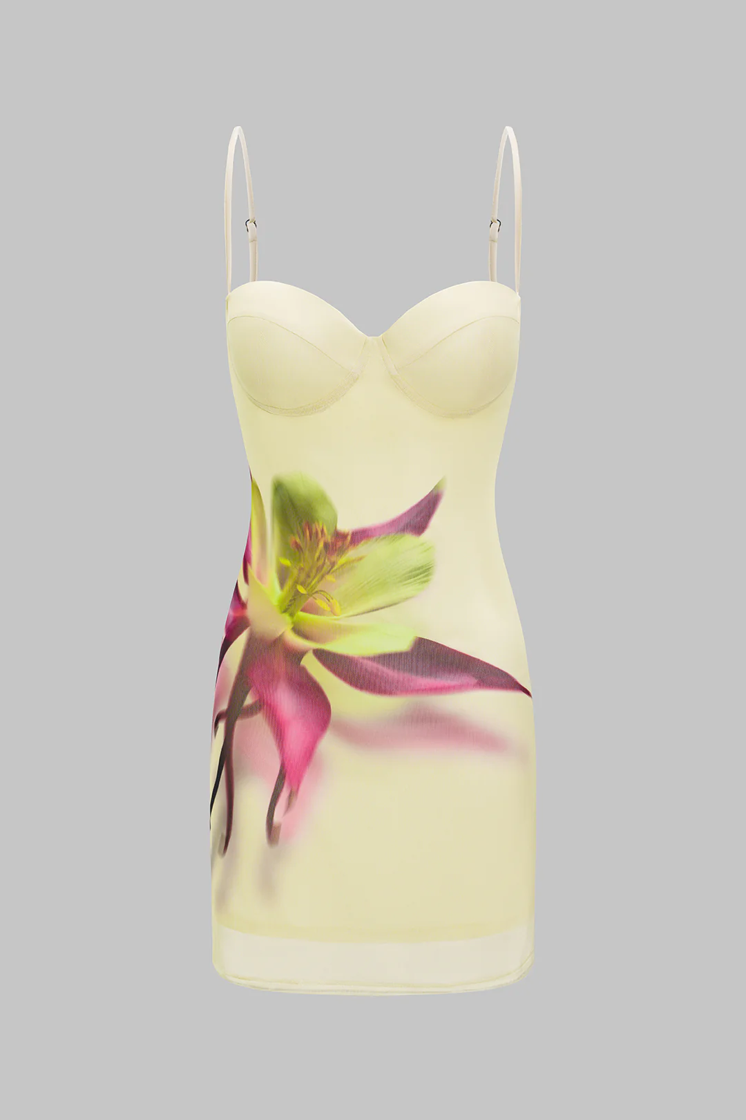 Mesh Floral Pattern Slip Bustier Sleeveless Mini Dress