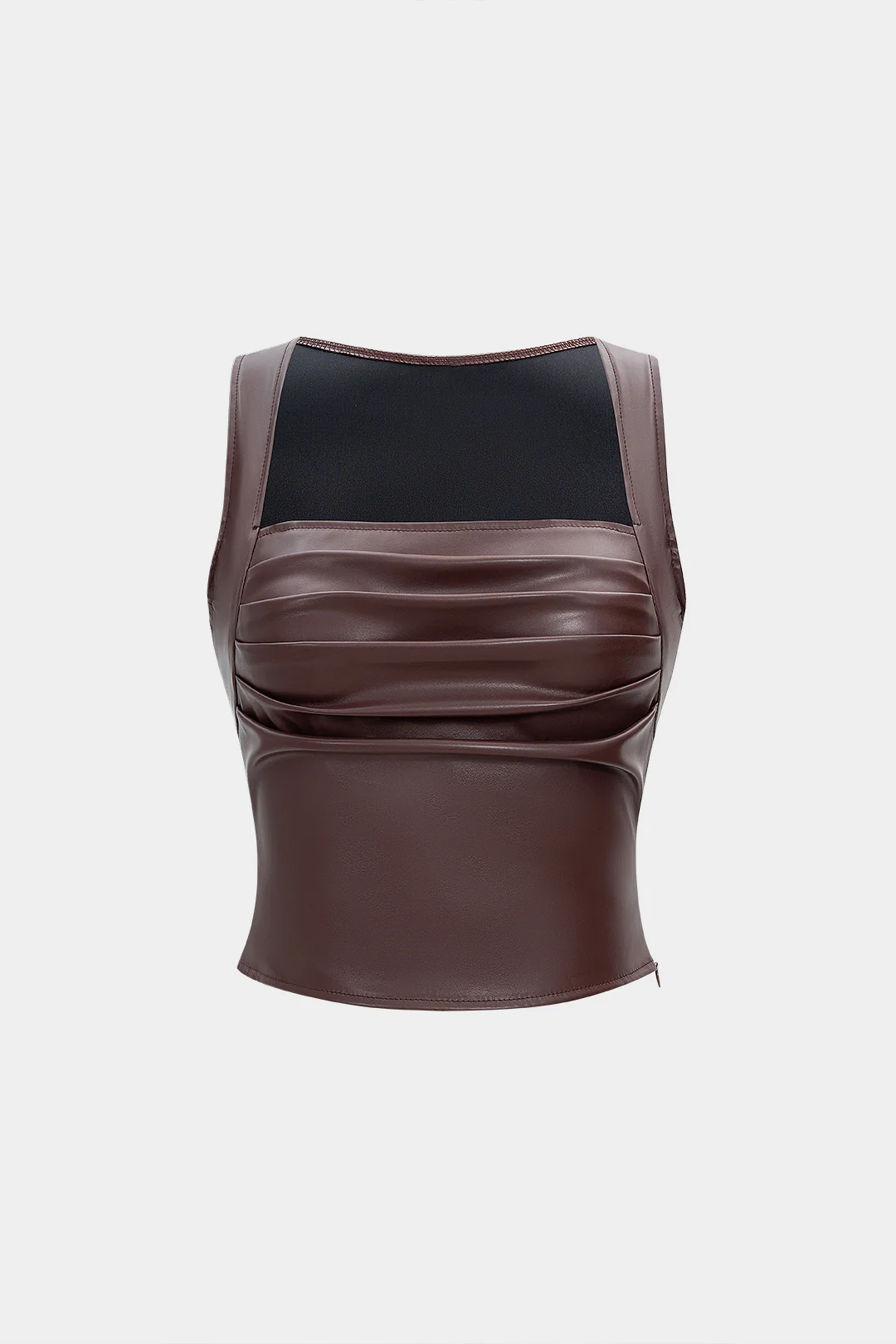 Faux Leather Pleated Tank Top