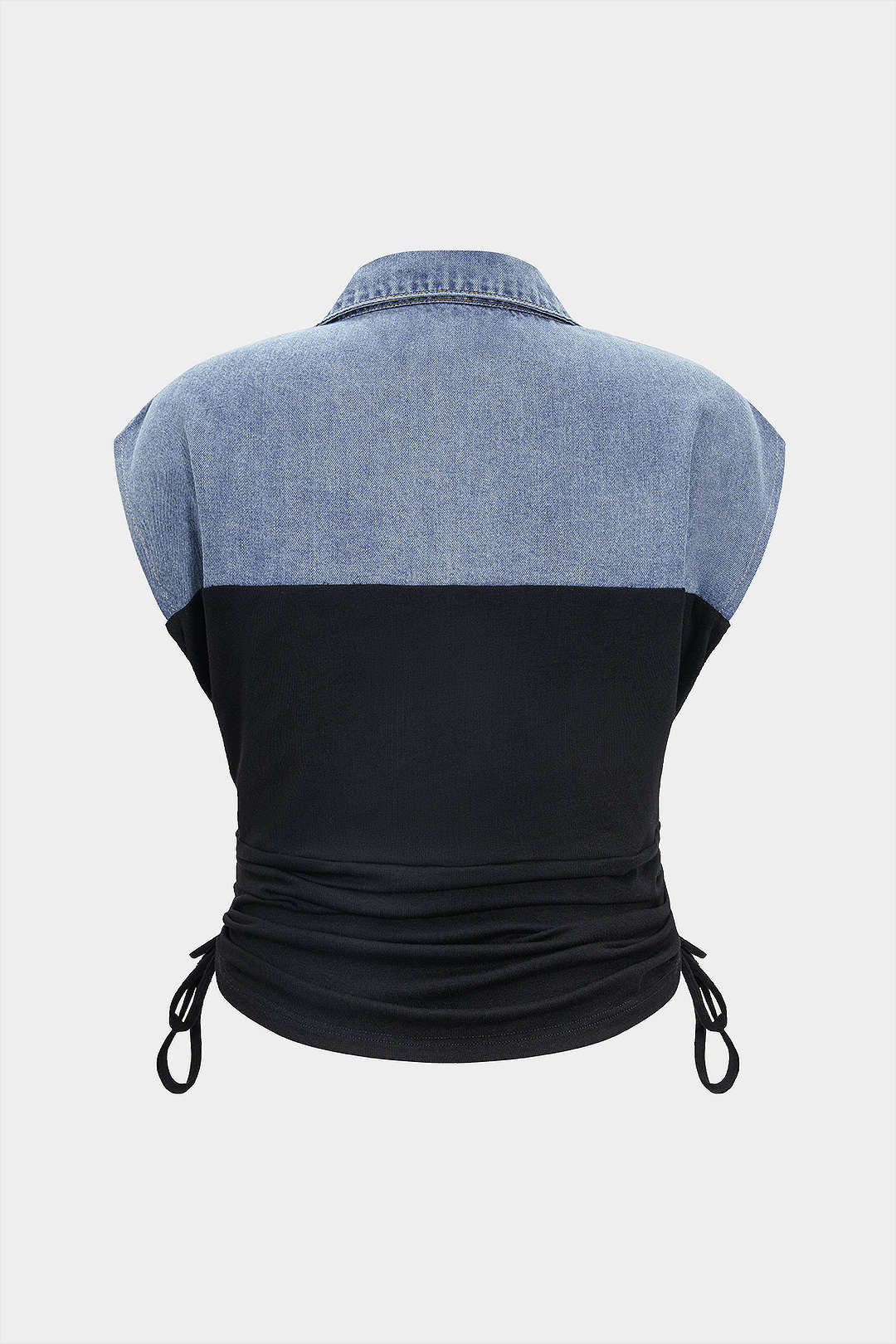 Plus Size Denim Drawstring Patchwork Crop Top