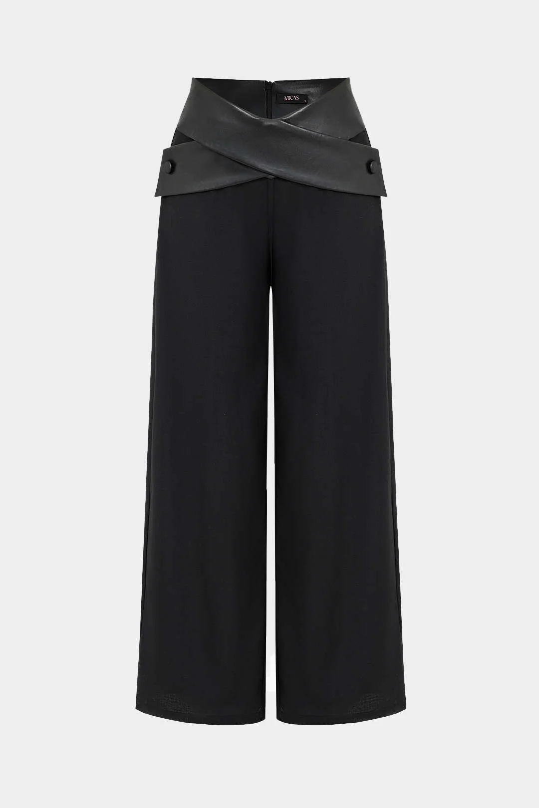 Solid Faux Leather Patchwork High-Waisted Crossed Pocket Pants