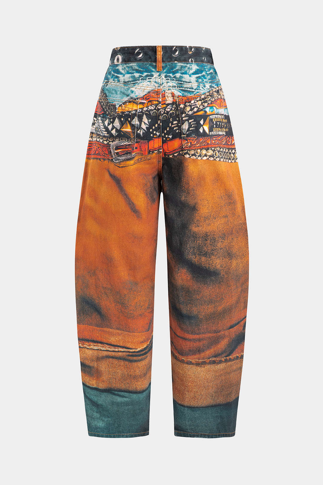 Retro Print Denim Barrel Jeans