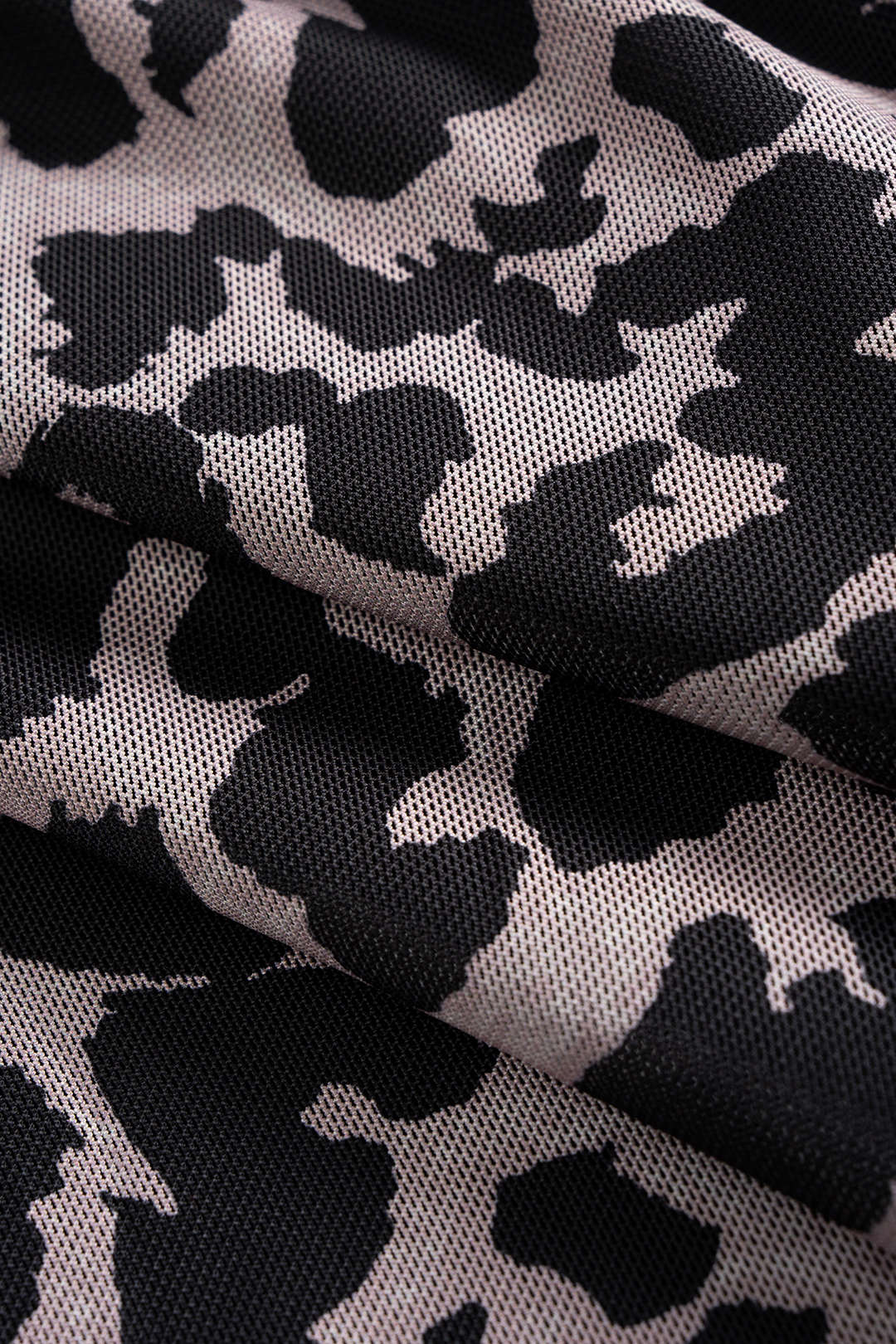 Leopard Print Mesh Backless Long Sleeve Midi Dress