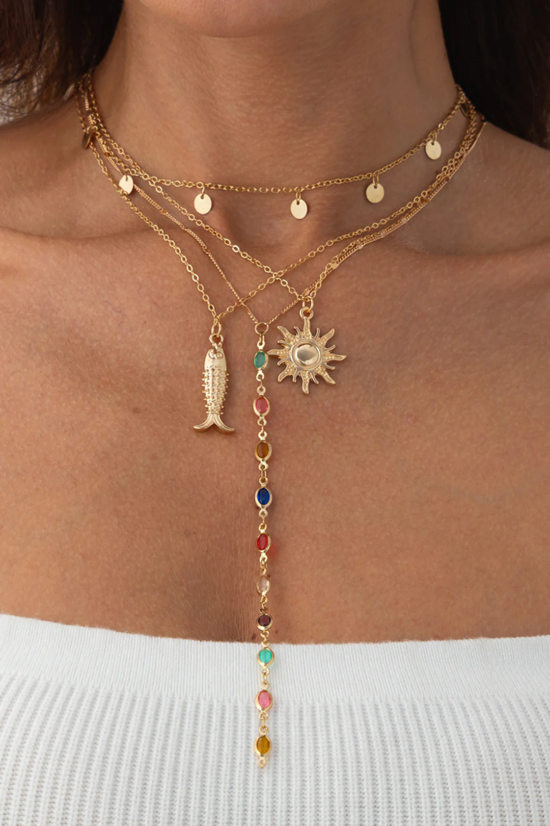 Metallic Rhinestone Fringe Necklace