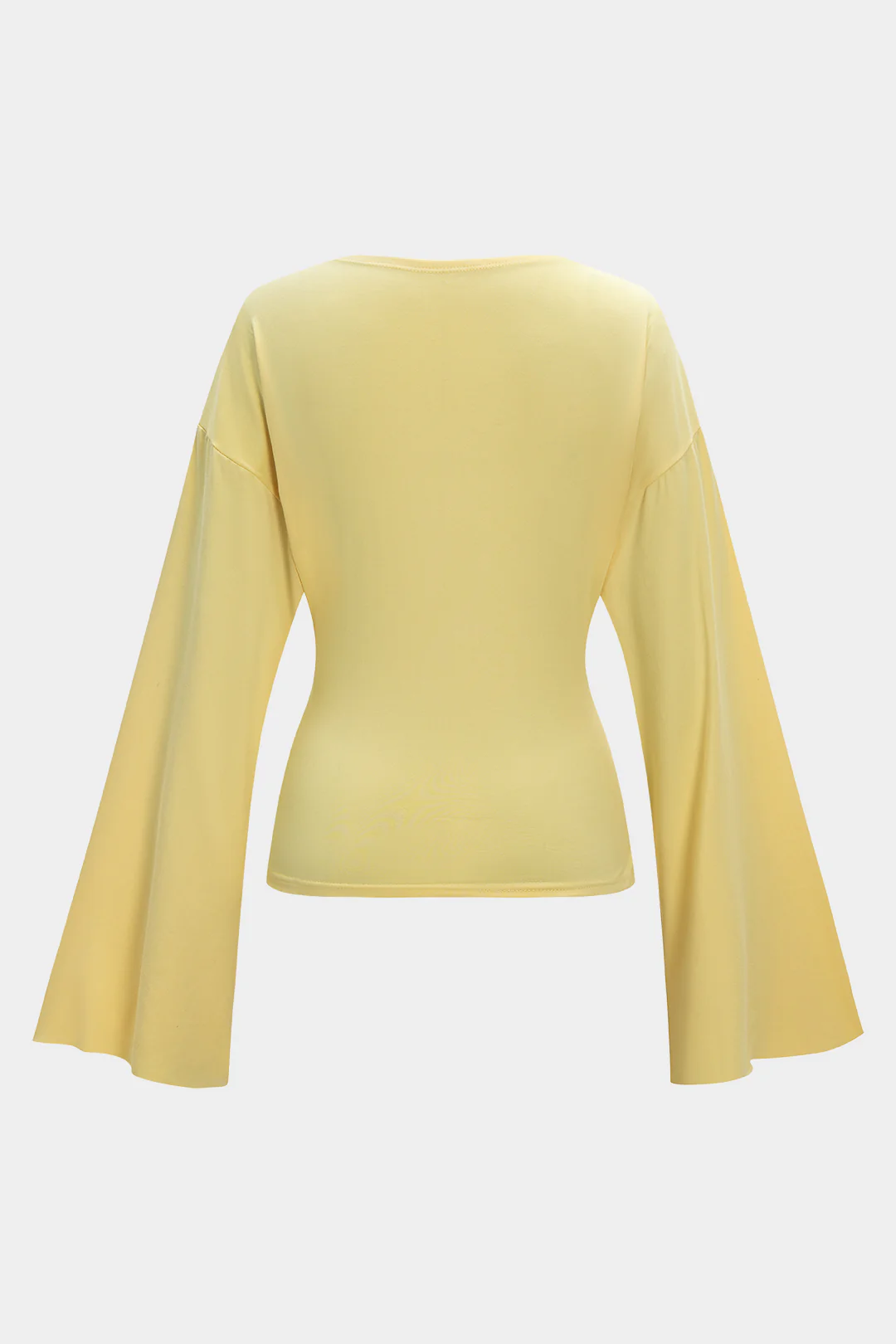 Solid V-Neck Bell Long-Sleeve Top