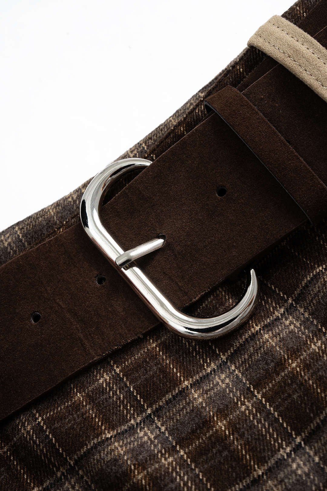 Suede Patchwork High Waist  Belted Skirt