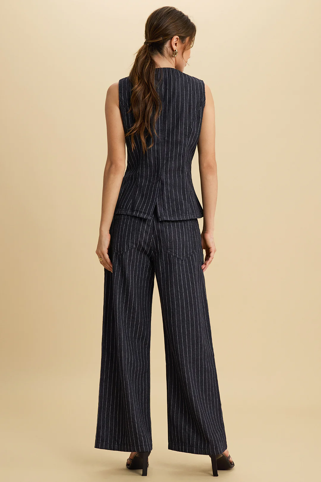 Denim Stripes Print Zipper Straight Leg Jeans