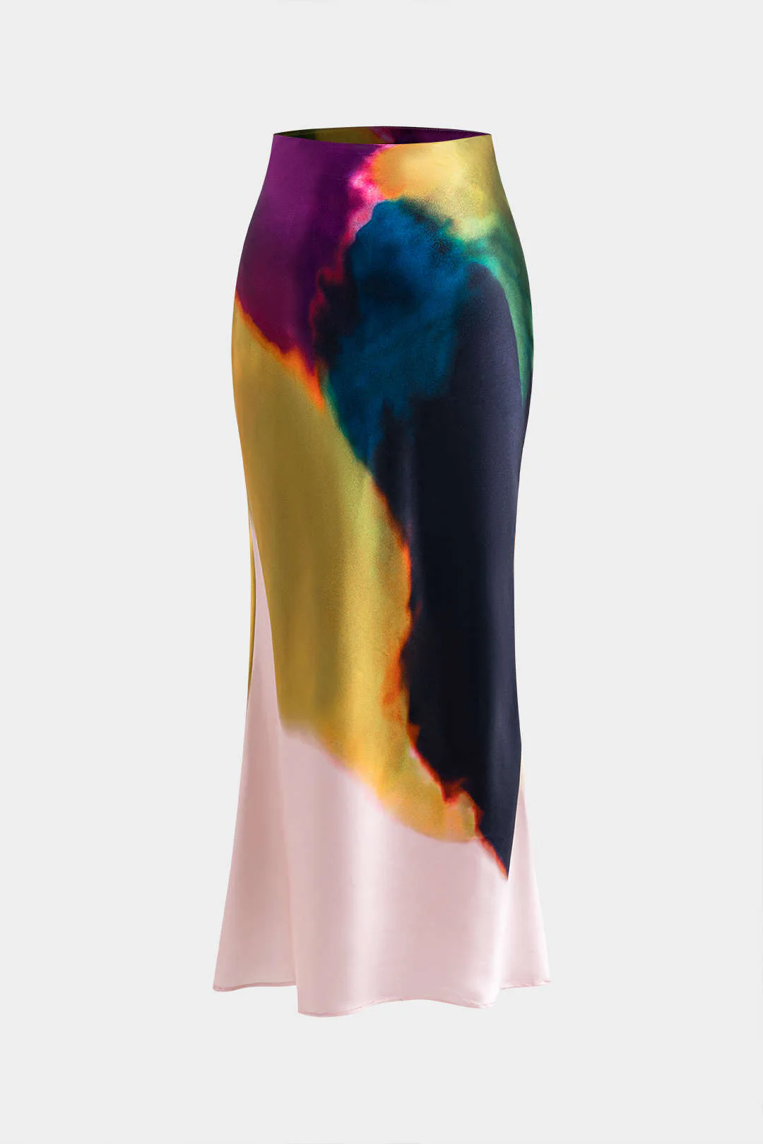 Contrasting Print Satin Zippered Skirt