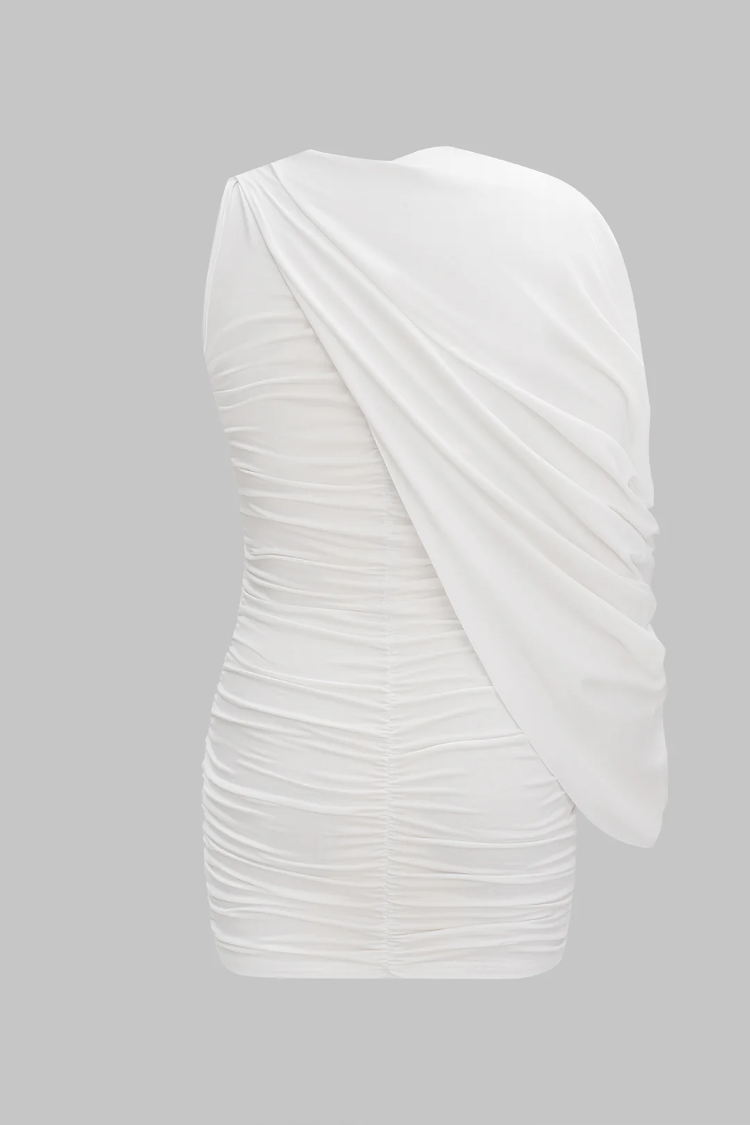 Ruched Asymmetrical Shoulder Sleeveless Mini Dress