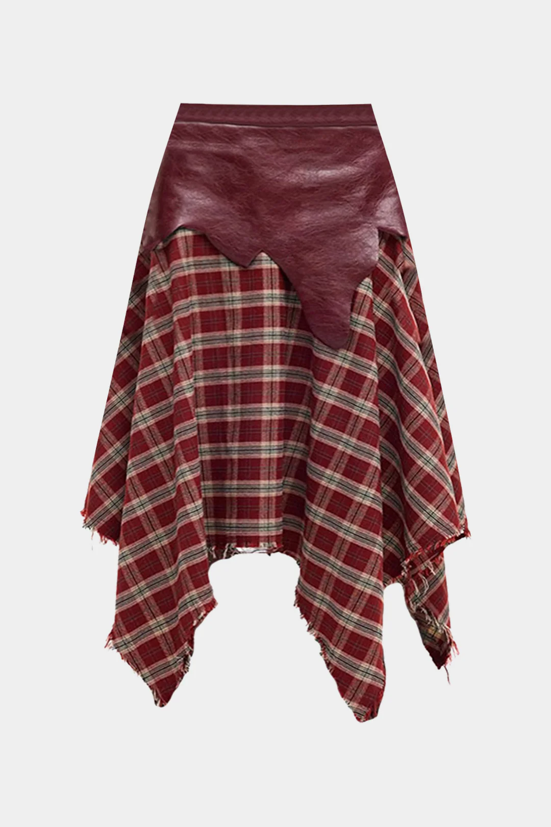 Plus Size Plaid Print Faux Leather Zipper Patchwork Skirt