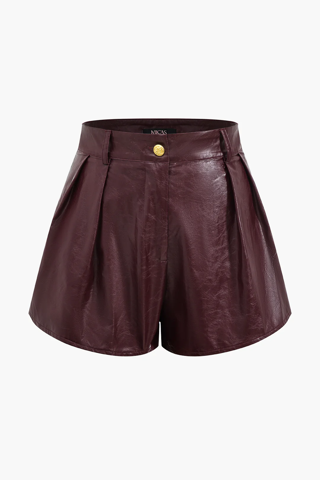 Metallic Button Faux Leather Shorts Outfit