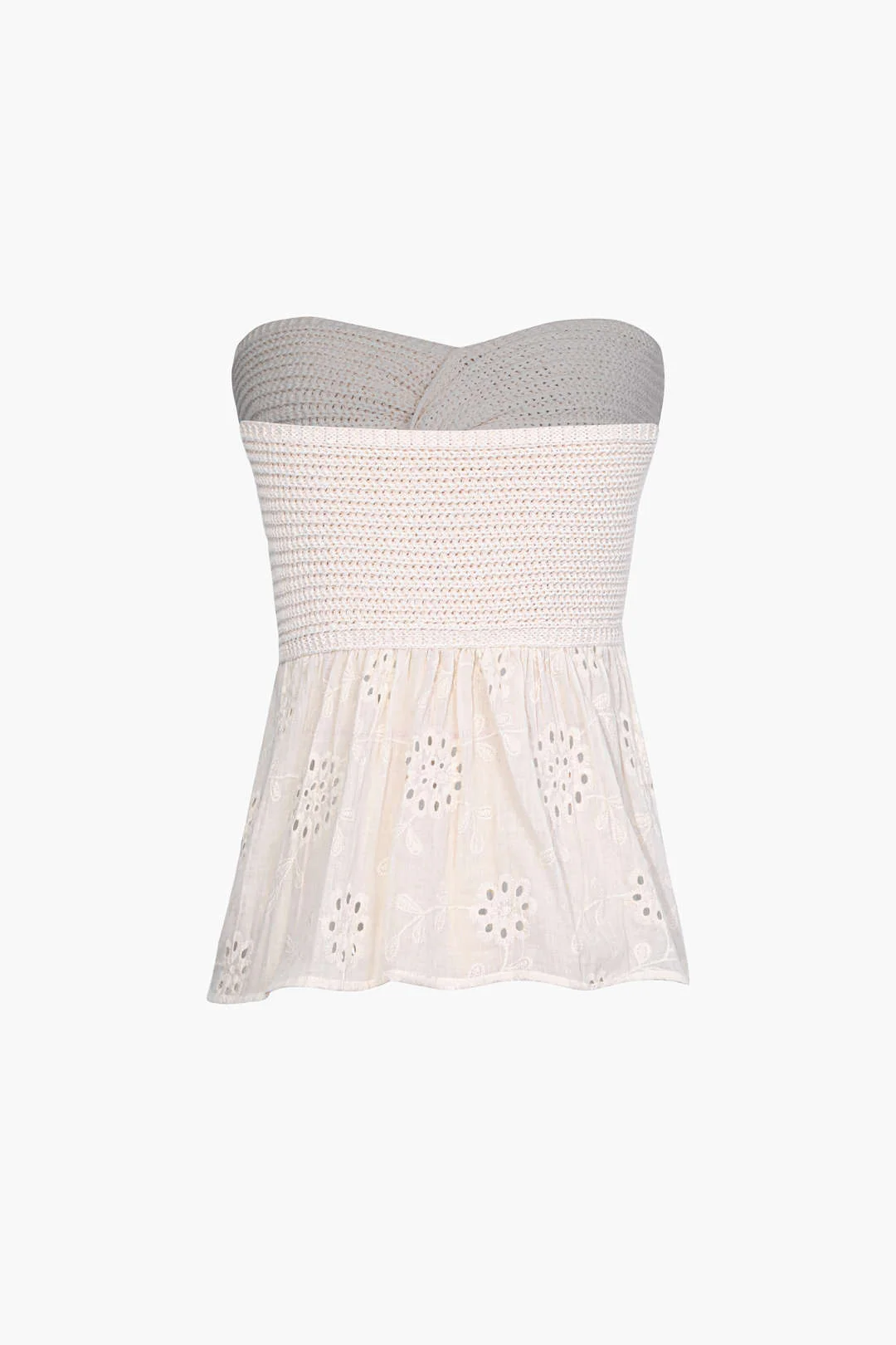 Knot Front Embroidered Knit Tube Top