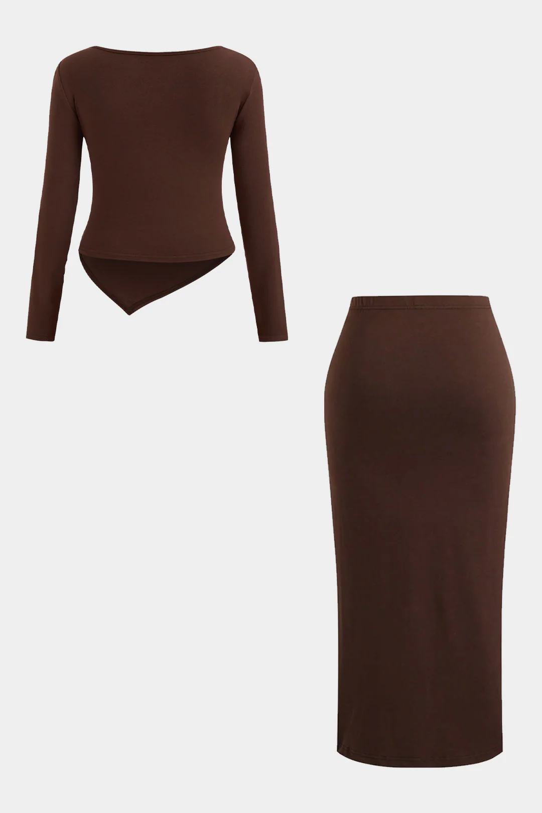 Plus Size Draped Cowl Neck Ruched Long Sleeve Top and Twist Knot Skirt Ensemble