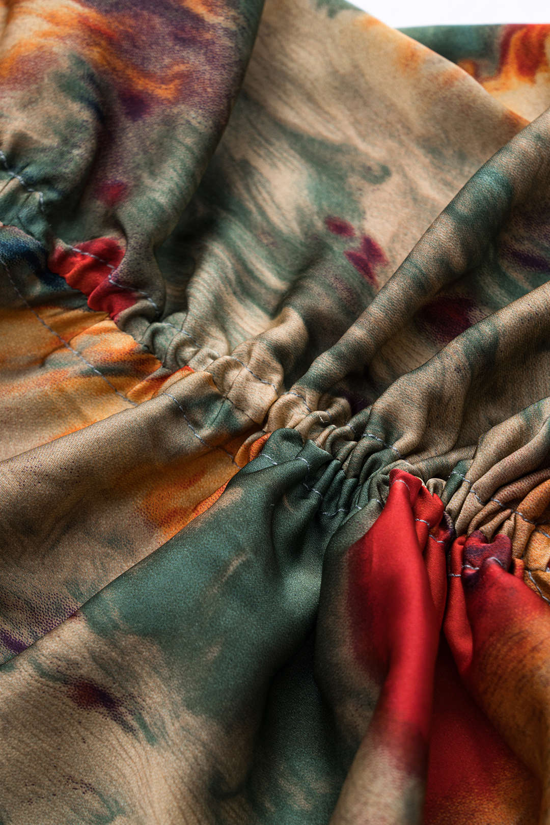 Plus Size Satin Watercolor Print Drawstring Ruched Slip Sleeveless Mini Dress