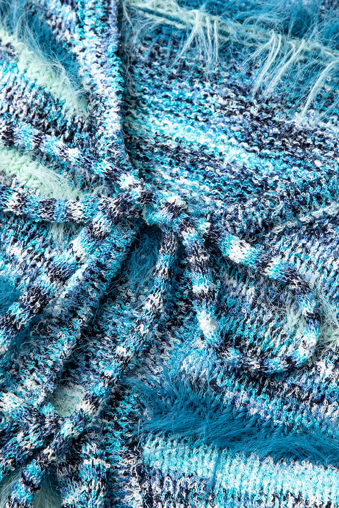 Stripe Feather Design Tie Front Long Sleeve Knitted Cardigan