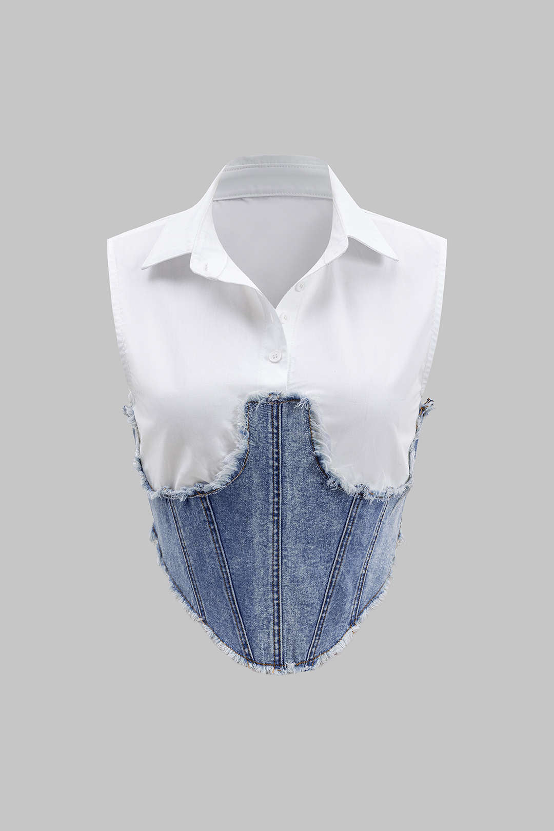 Denim Patchwork Button Corset Sleeveless Top