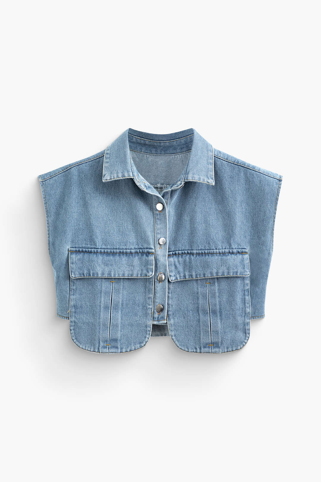 Asymmetric Button-up Flap Pocket Cropped Denim Vest