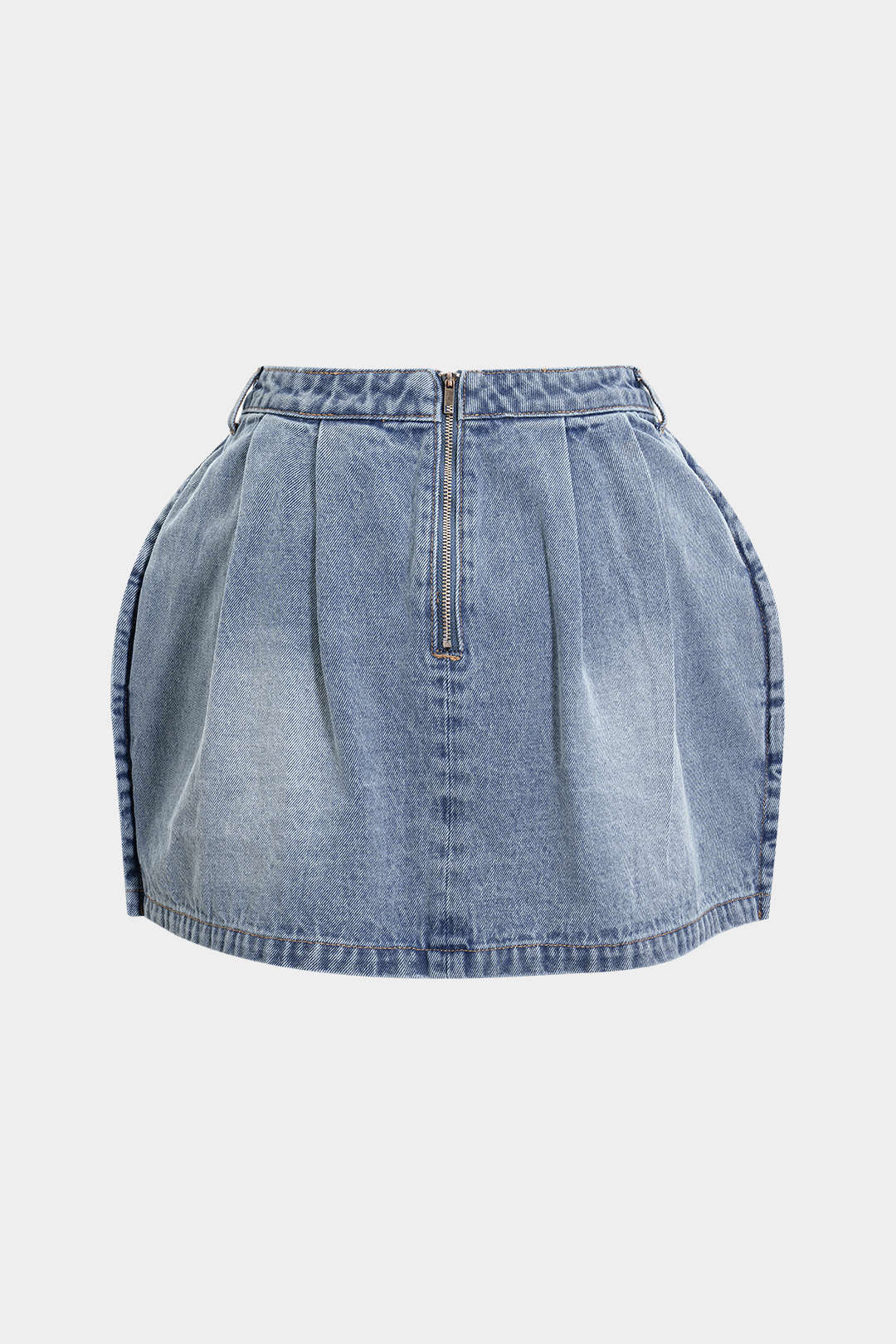 Denim Puff Hem Mini Skirt