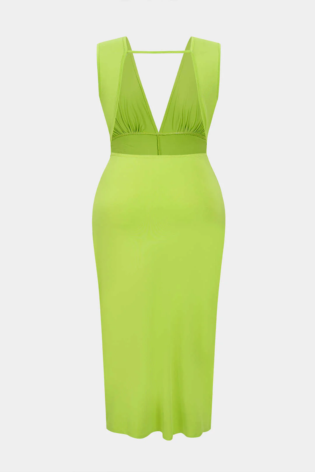 Plus Size V-Neck Backless Twist Knot Ruched Sleeveless Slit Midi Dress