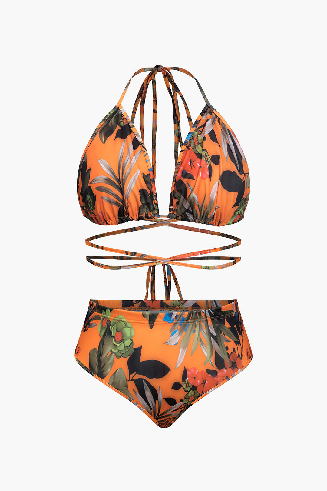 Plus Size Floral Print Bikini and Wide-Leg Pants Combo