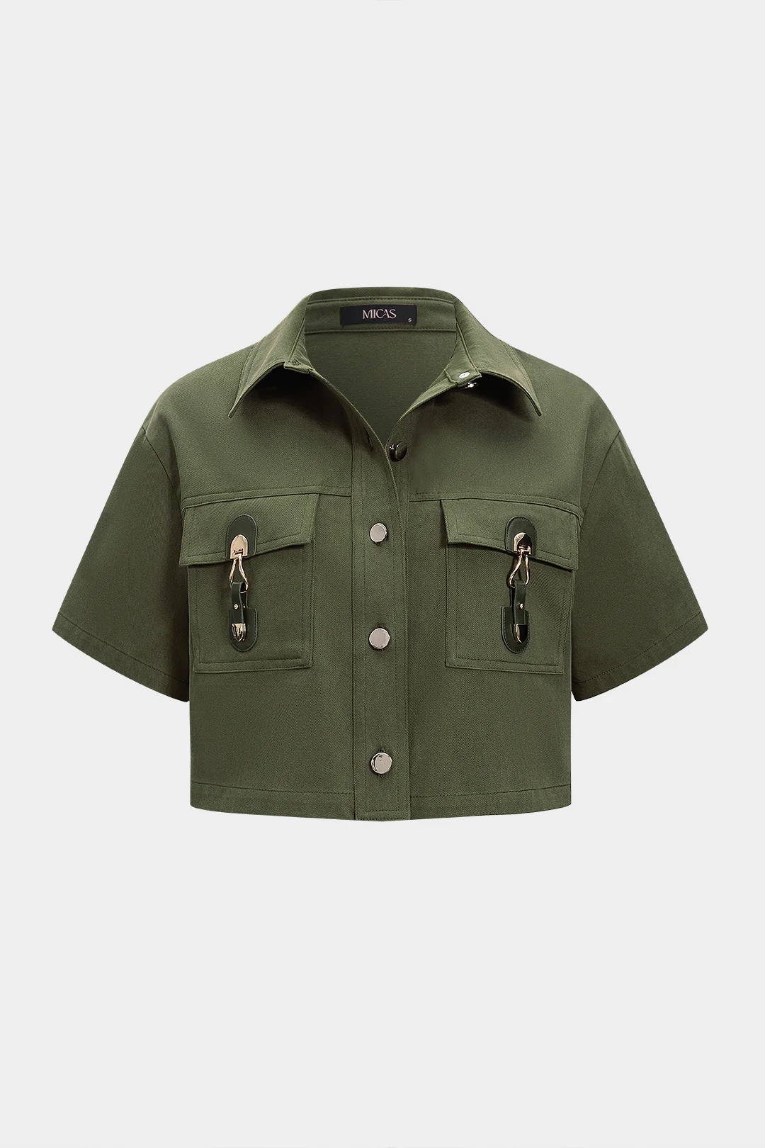 Metallic Button Pocket Short-Sleeved Shirt