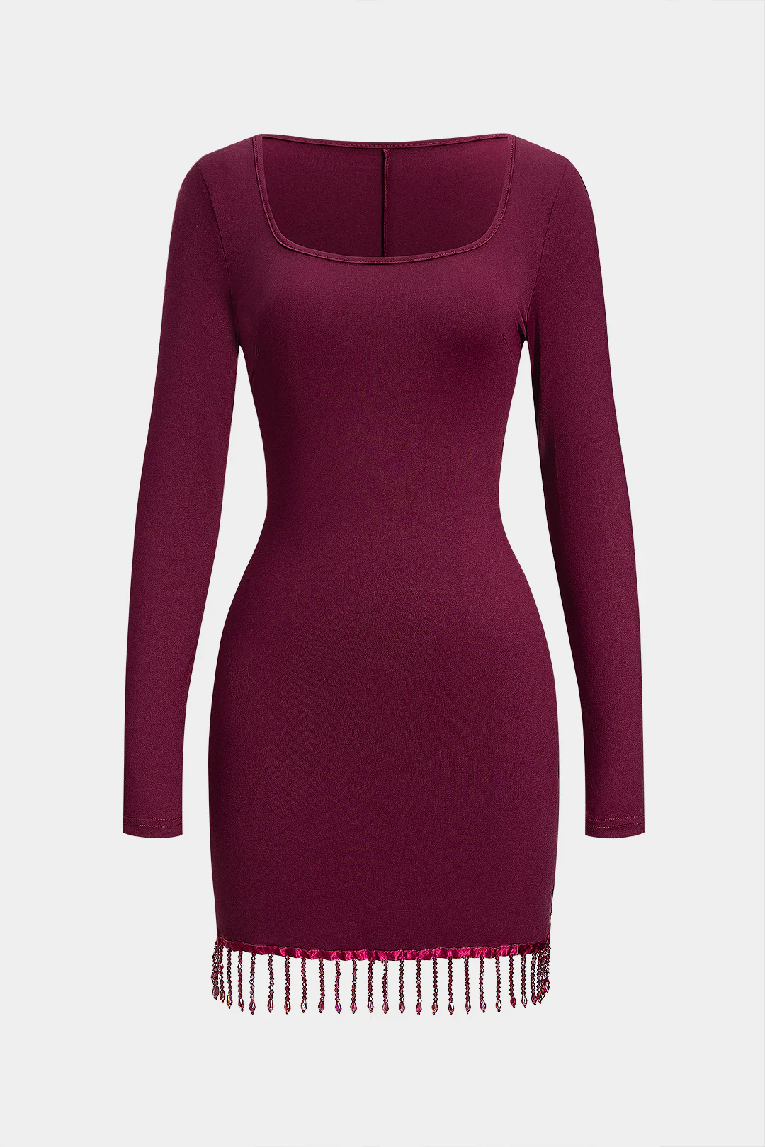 Round Neck Fringe Long Sleeve Short Dress