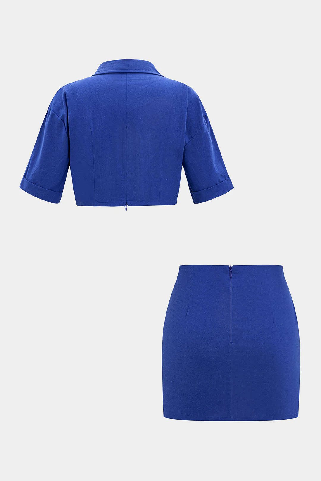 Solid Twist Knot Short Sleeve Shirt and Tie-Up Skirt Ensemble