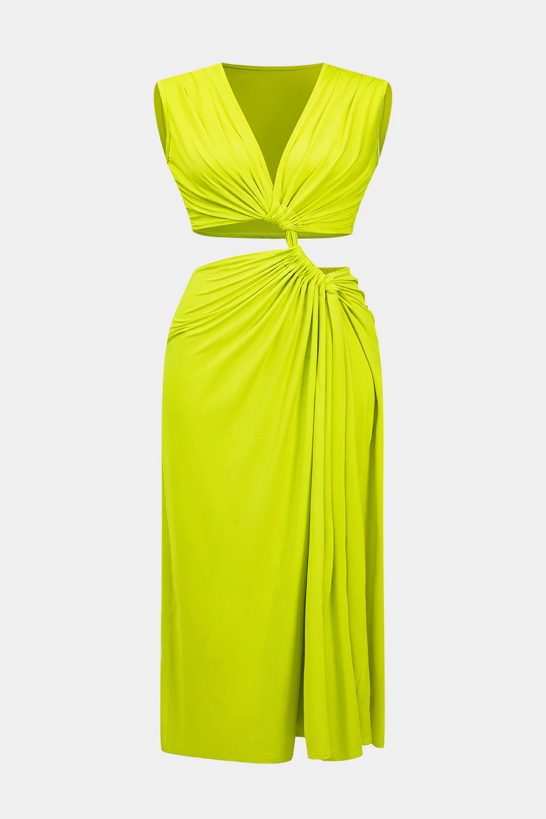Plus Size V Neck Cut-Out Twist Knot Sleeveless Long Dress