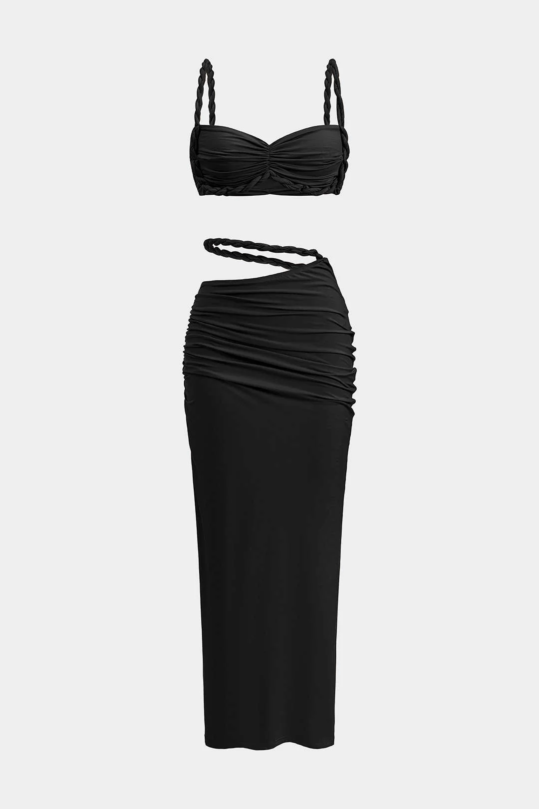 Ruched Backless Cami Top And Cut Out Skirt Set