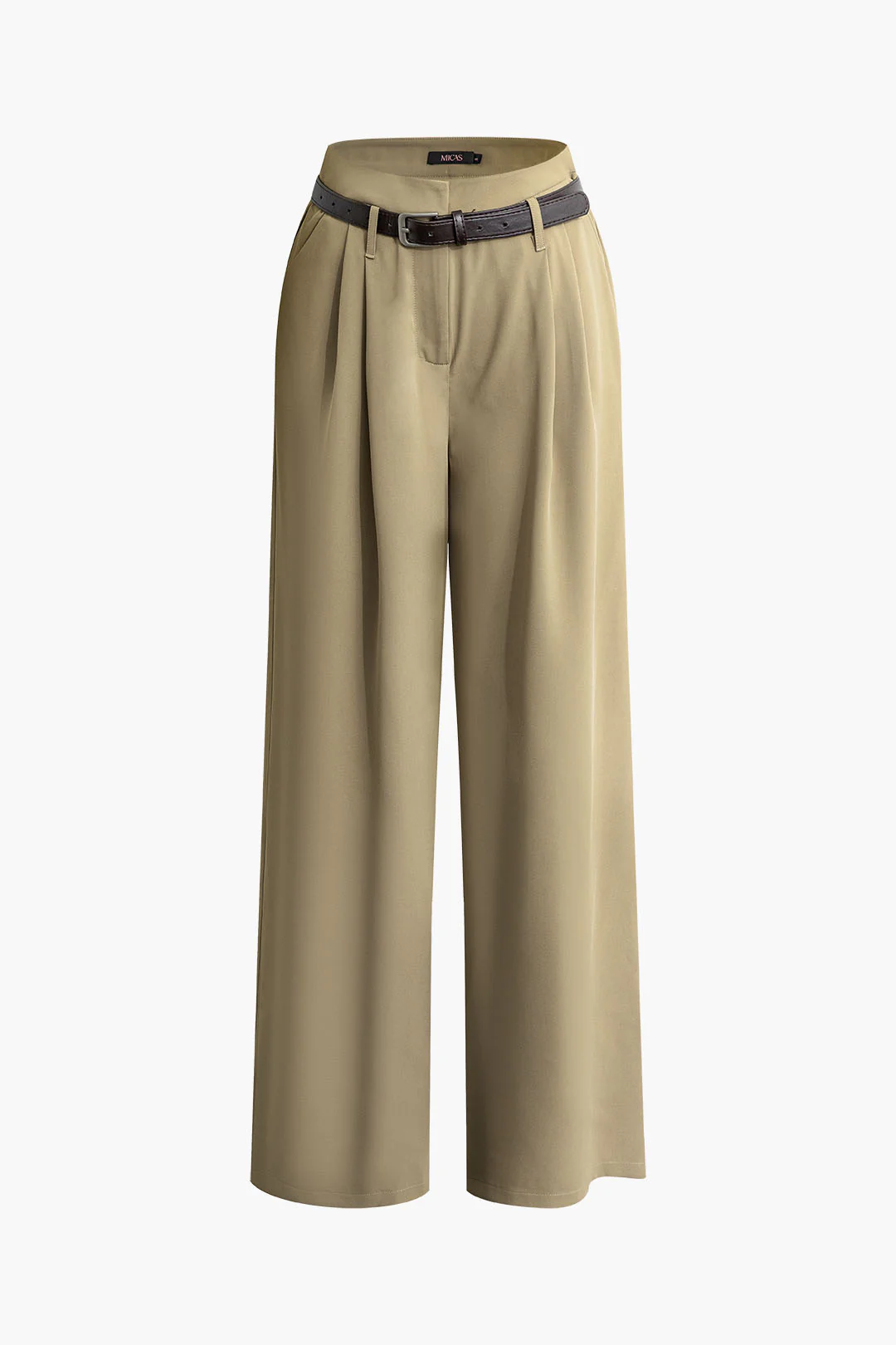 Ruched Wide-Leg Pants with Belt