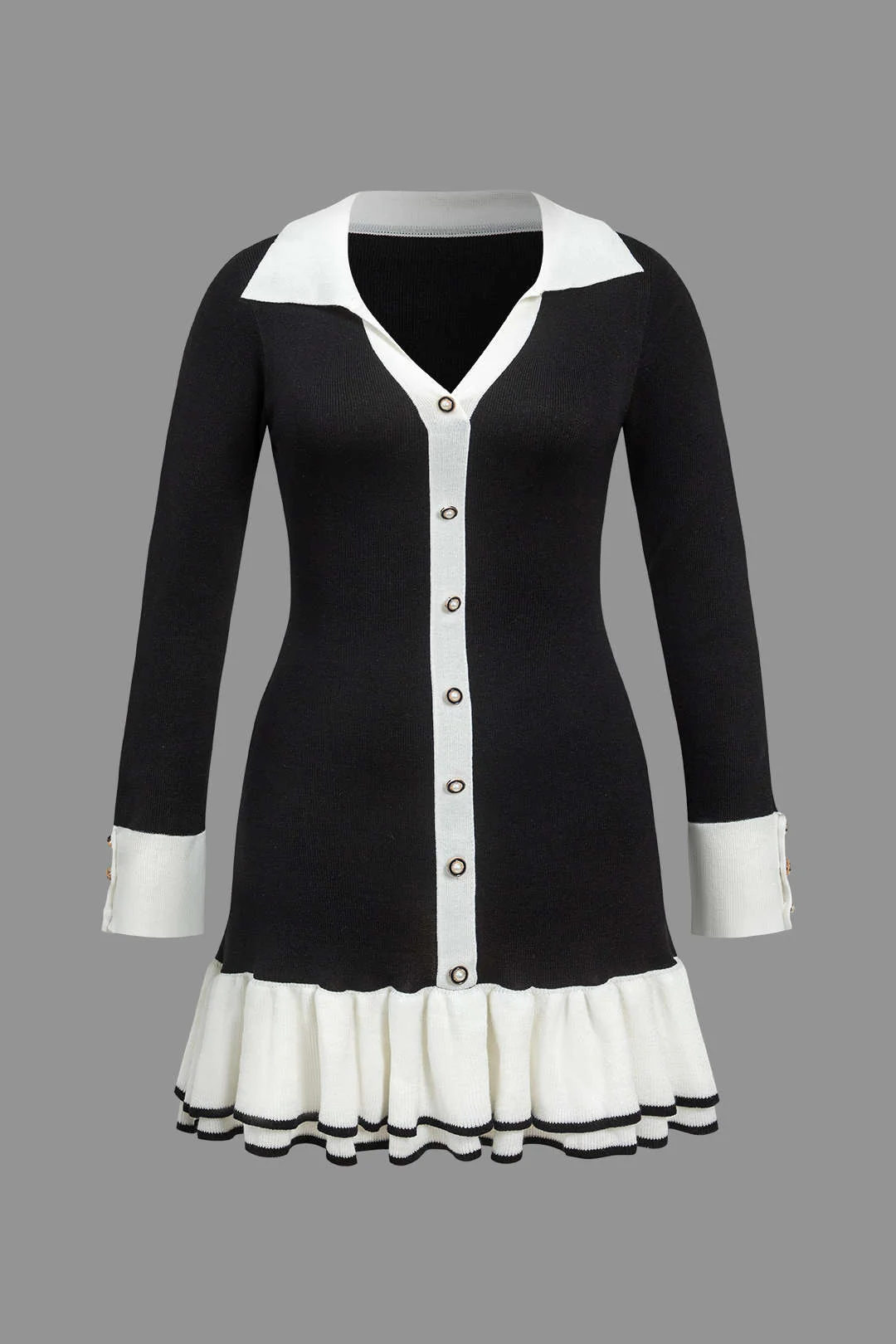 Plus Size Color Block Knitted Bow Ruched Dress