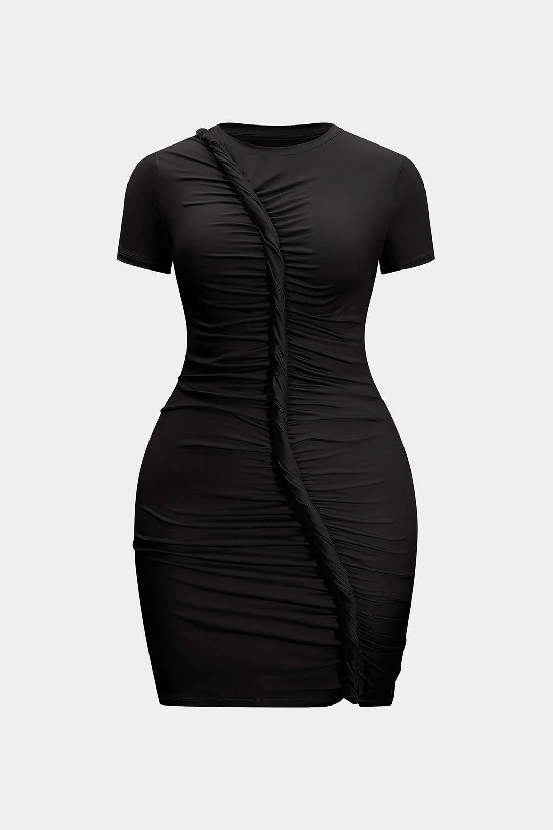 Plus Size Twisted Knot Ruched Short Sleeve Mini Dress