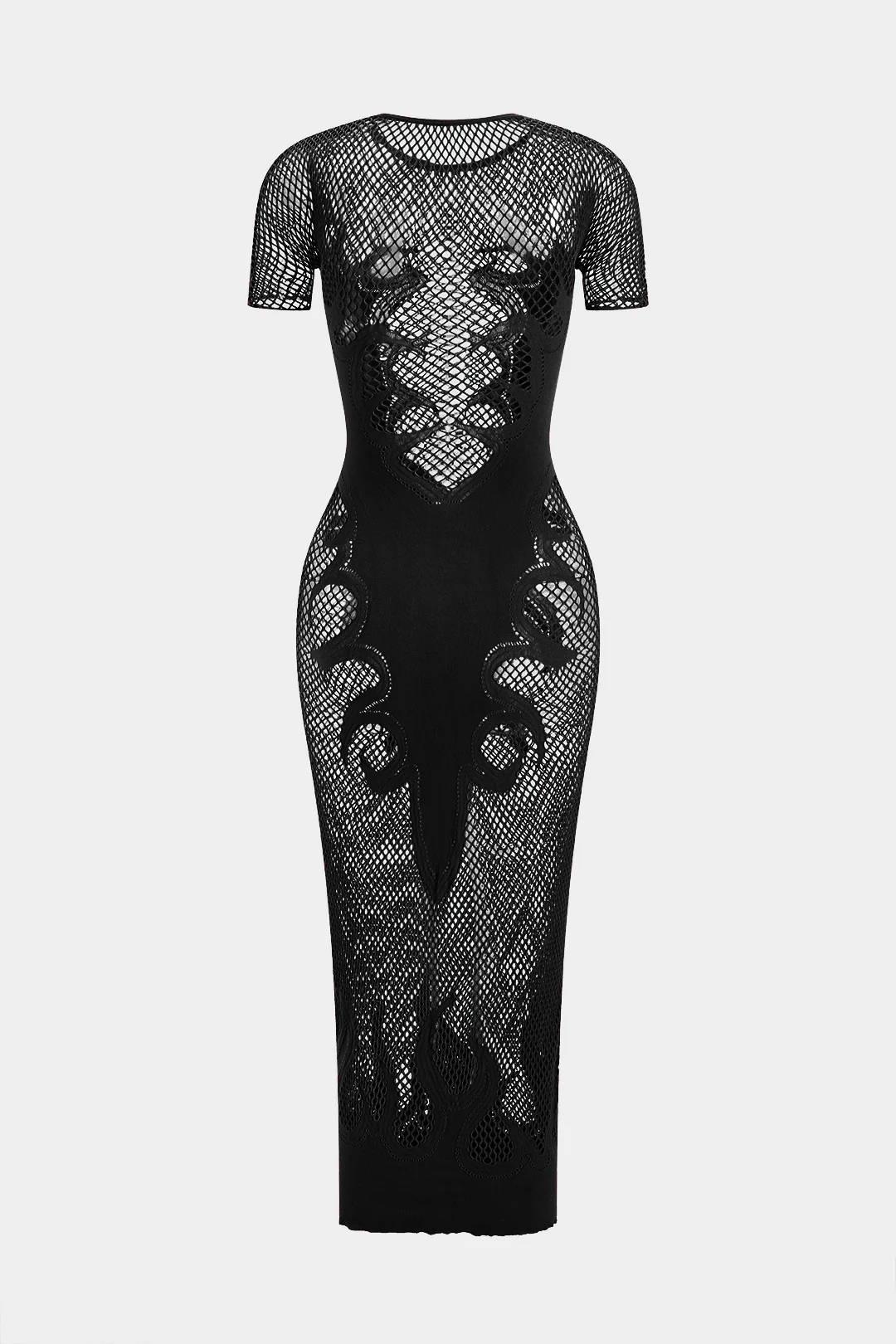 Knit Cut-Out Sheer Short-Sleeve Dress