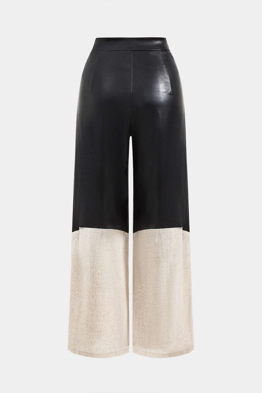Faux Leather Linen High Waist Patchwork Trousers
