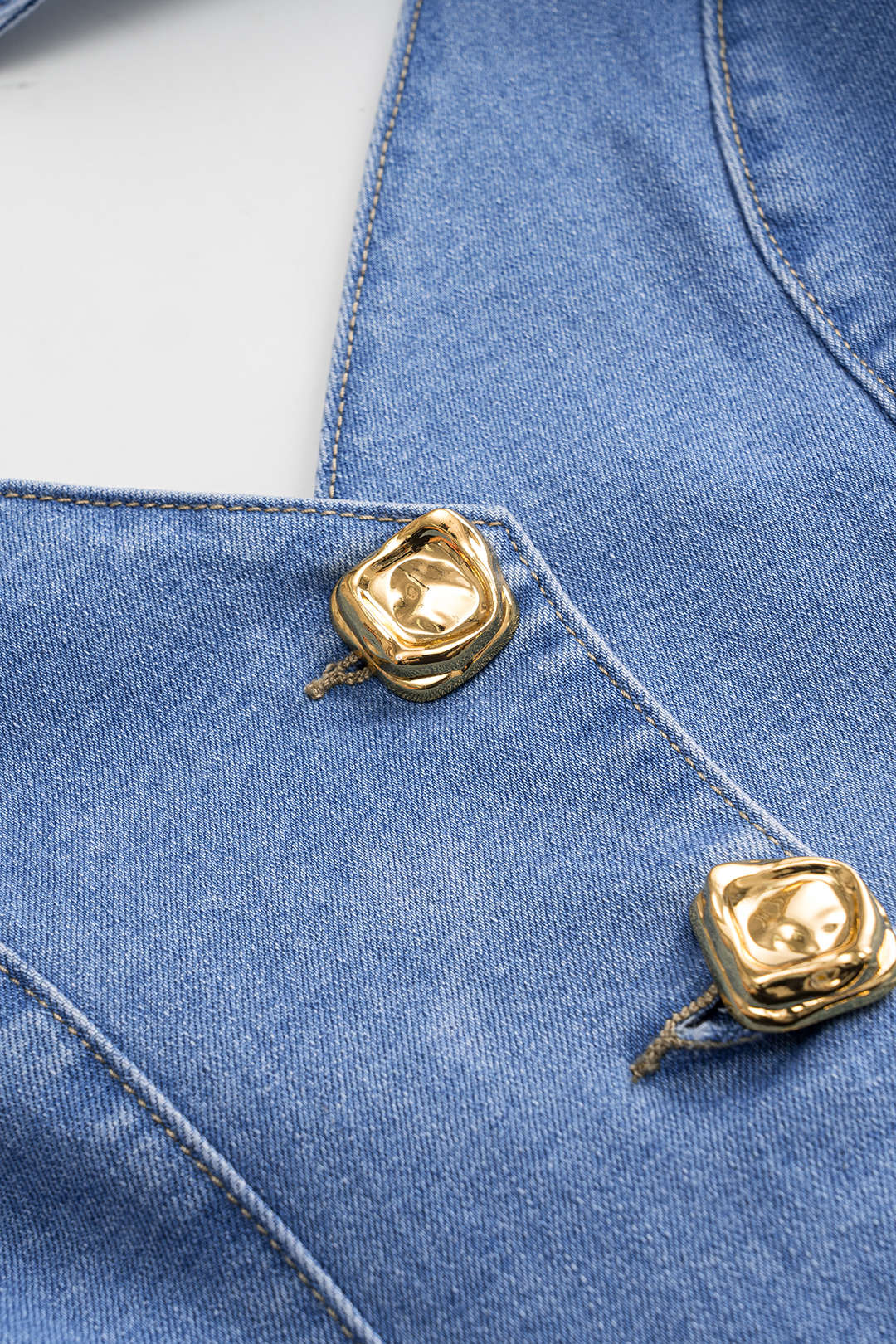 Denim Ruched Button Backless Crop Top