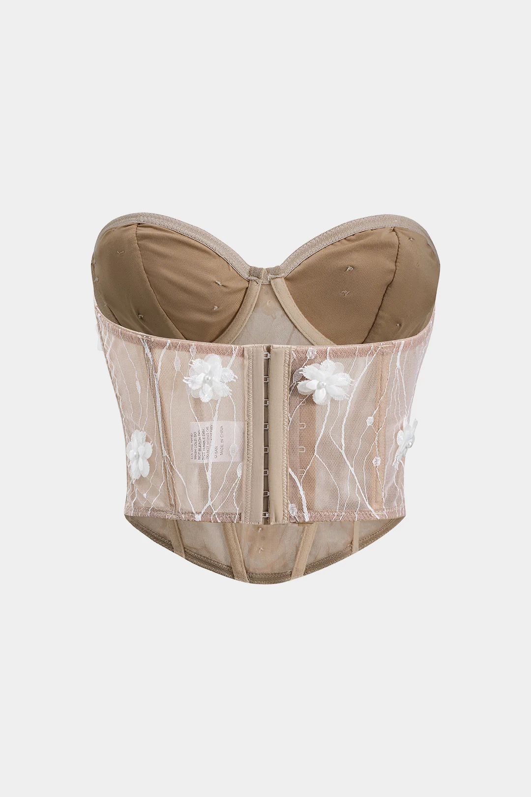 Mesh 3D Embroidered Floral Strapless Tube Top