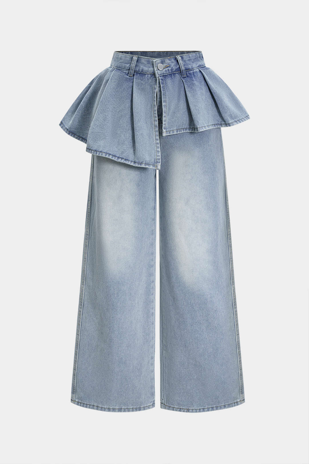 Denim Ruffle Pocket Straight Leg Trousers